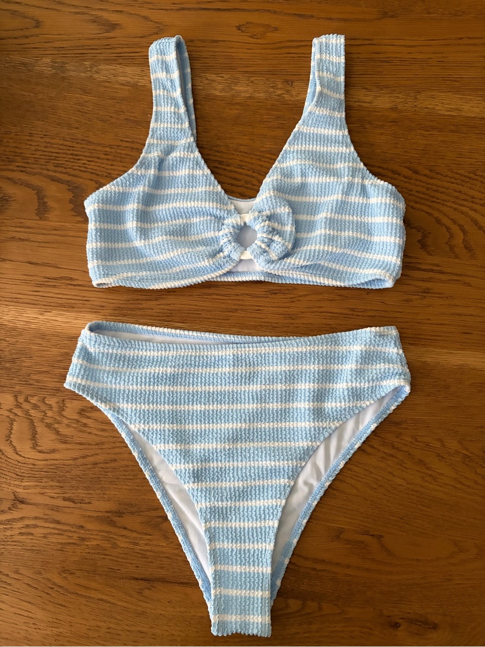 Light Blue & White Striped Bikini Set